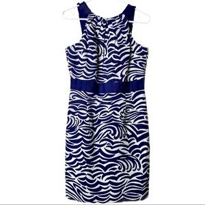 Antonio Melani Pattern Dress Ruffle Detail Women’s 6 Blue/White